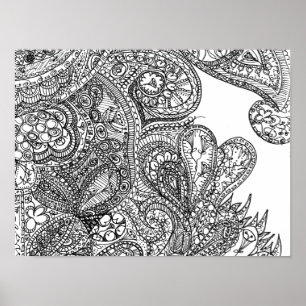 Poster d'art Doodle d'inspiration noir et blanc à