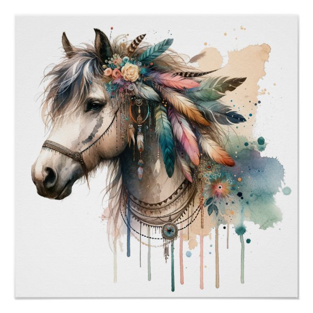 Poster d'art du Cheval Aquarelle (Devant)