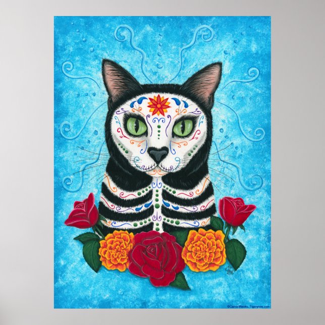 Poster d'art du jour du chat mort, crâne de sucre (Devant)