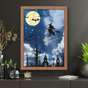 Poster d'art éffrayant de la Lune de Sorcière Hall