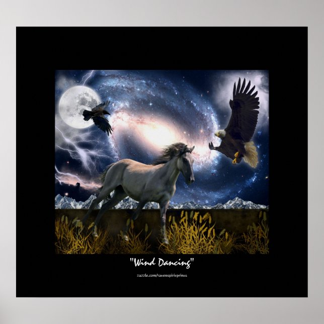 Poster d'art espagnol Mustang, Bald Eagle & Galaxy (Devant)