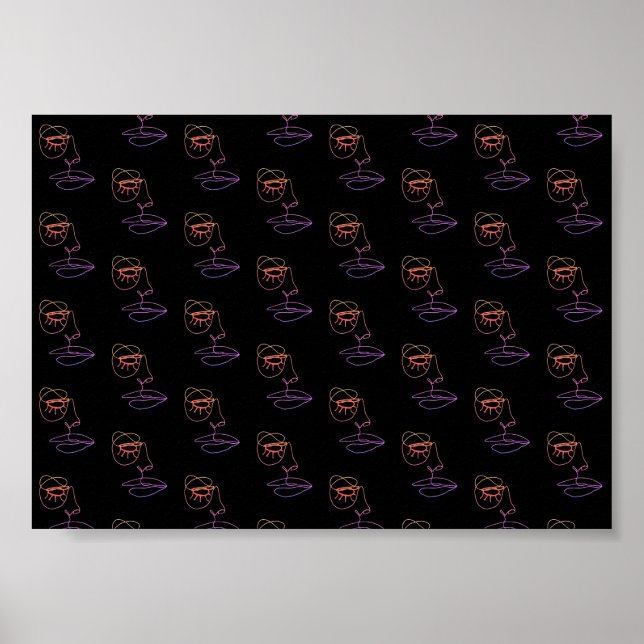 Poster d'art face bleu une ligne sur noir (Devant)