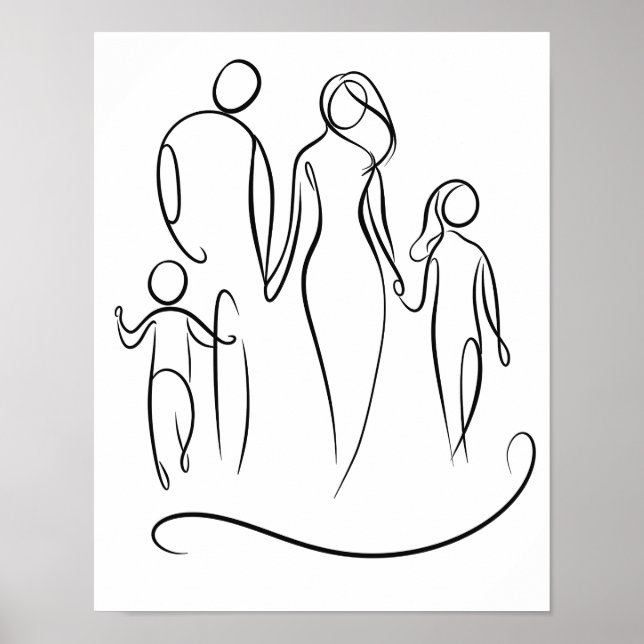Poster d'art familial | Dessin numérique minimal (Devant)