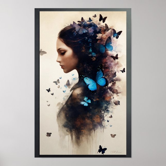 Poster d'art Femmes avec papillons (Devant)