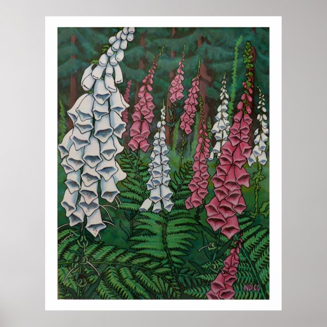 Poster d'art fleur sauvage Foxglove Flowers Peintu (Devant)