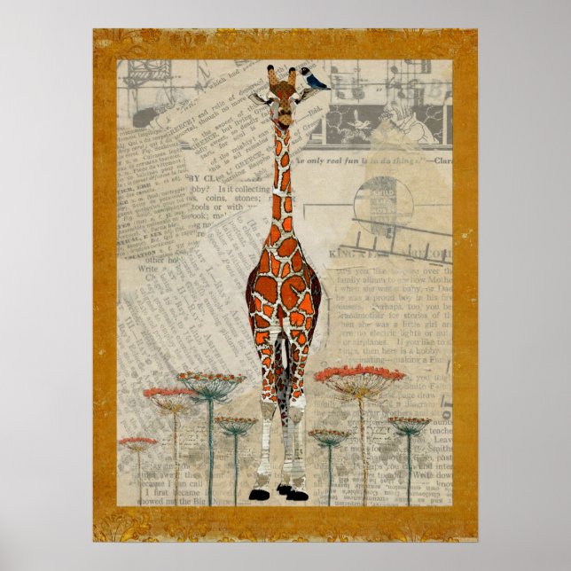 Poster d'art GIRAFFE & INDIGO BIRD (Devant)