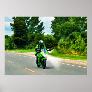 Poster d'art Green Powerbike Highway Riding