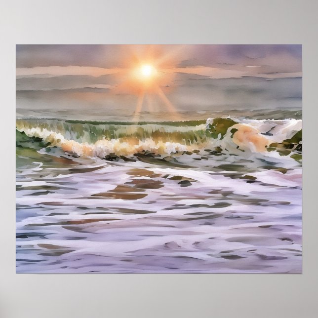 Poster d'art illustré Ocean Wave Sunset (Devant)