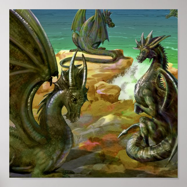 Poster d'art Imaginaire Watercolor Dragons (Devant)