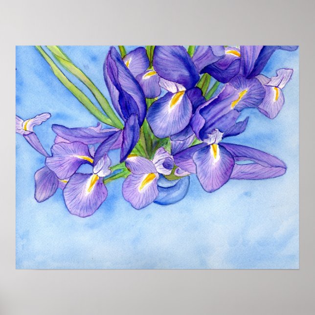 Poster d'art Iris Vase Aquarelle Peinture (Devant)