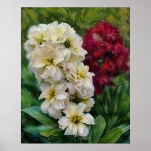 Poster d'art Jardin Fleurs Blanches et Rouges