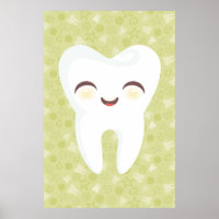 Poster d'art mignonne Tooth on Green Motif Wall
