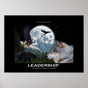 Poster d'art motivationnel du leadership faunique