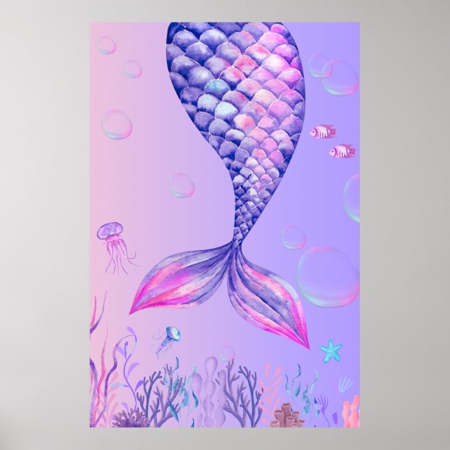 Poster d'art mural de la chambre de sirène violet (Devant)