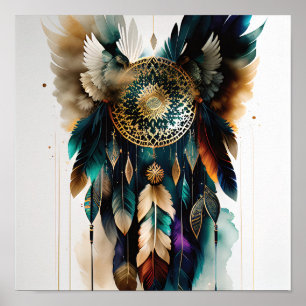 Poster d'art mural Eagle Feathers et Dreamcatcher
