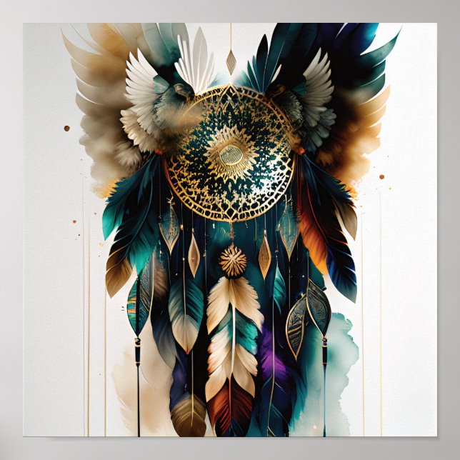 Poster d'art mural Eagle Feathers et Dreamcatcher (Devant)