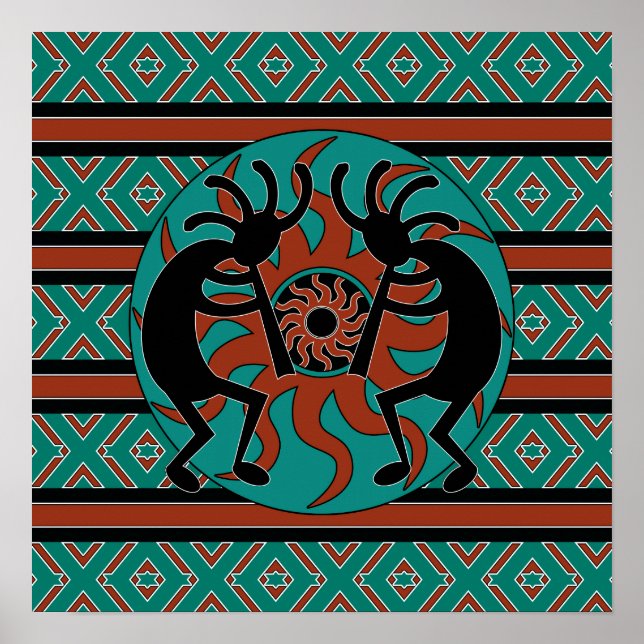 Poster d'art mural Turquoise Kokopelli Sud-Ouest (Devant)