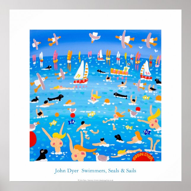 Poster d'art : nageurs, phoques et voiles. (Devant)
