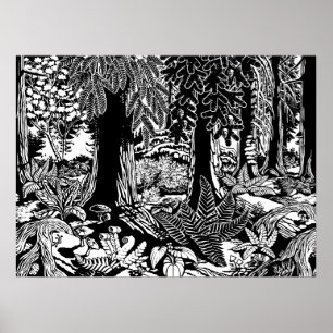 Poster d'art paysager B & W Forest Art Bois Imprim