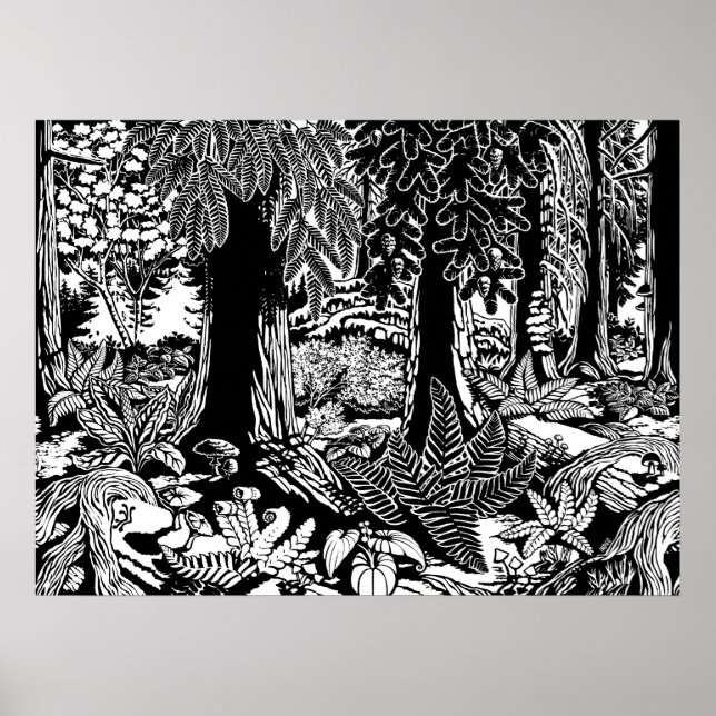Poster d'art paysager B & W Forest Art Bois Imprim (Devant)