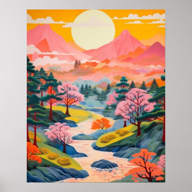 Poster d'art paysager japonais, Art mural japonais (Devant)