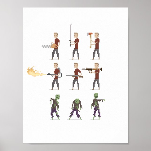 Poster d'art Pixel 8 bits Zombie Apocalypse (Devant)