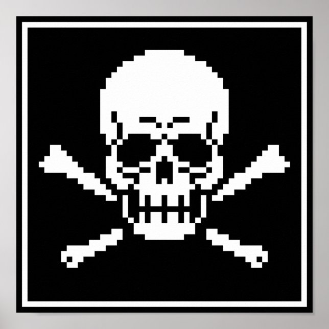 Poster D'Art Pixel À 8 Bits Crâne Et Crossbones (Devant)