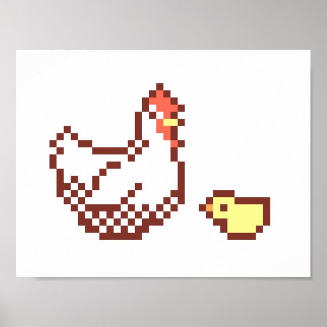 Poster D'Art Pixel De Poulet Et De Poulets (Devant)