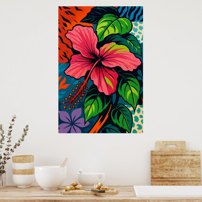 Poster d'art Pop Pop Pink Hibiscus Tropical (Cuisine)