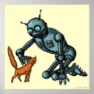 Poster d'art pour robot et chat amusant