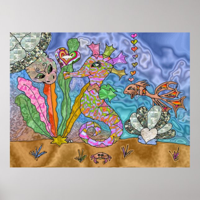 Poster d'art Psychedelic Seahorse Sea Turtle (Devant)