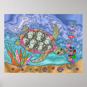 Poster d'art psychédélique de la tortue de mer