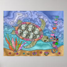 Poster d'art psychédélique de la tortue de mer