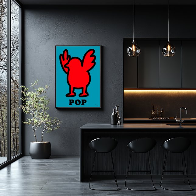 Poster d'art Red Bird Pop - Dessin amusant Animal  (Créateur téléchargé)