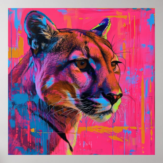 Poster d'art rétro futuriste Abstrait Cougar en Co (Devant)