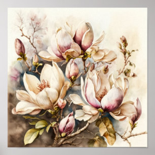 Poster d'art rose Magnolia Fleurs