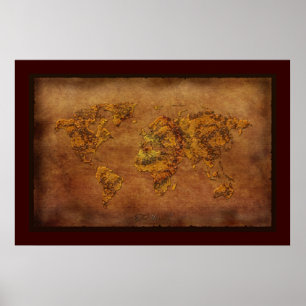Poster d'art Rustique 3D sur la carte du monde