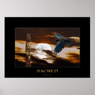 Poster d'art SACRED Raven, Moon & Totem Pole