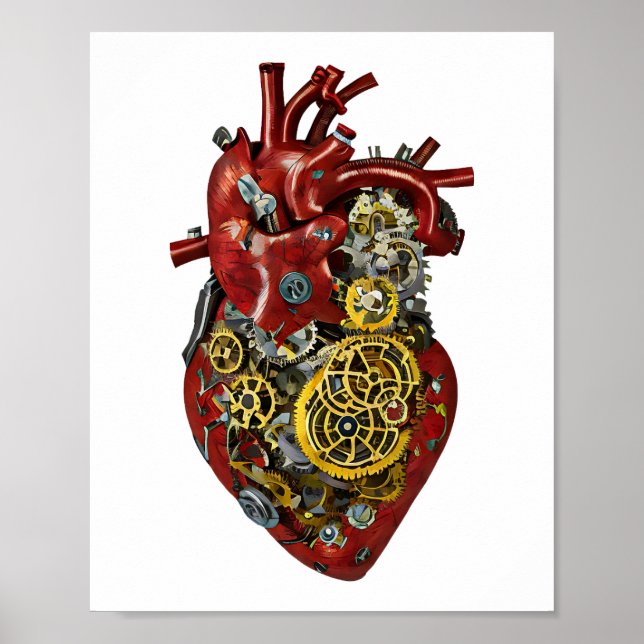 Poster d'art Steampunk Coeur Humain Anatomie (Devant)
