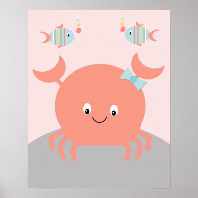 Poster d'art sur le crabe rose de Girls Sea Life (Devant)