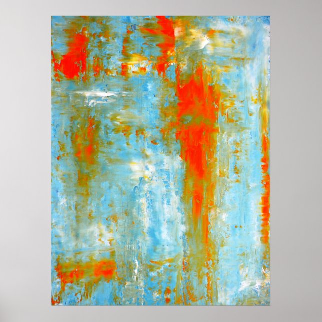 Poster d'art Turquoise et orange Abstrait (Devant)