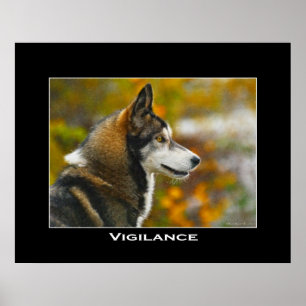 Poster d'art VIGILANCE Grey Wolf
