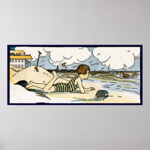 Poster d'art Vintage Enfant sur la plage Imprimer
