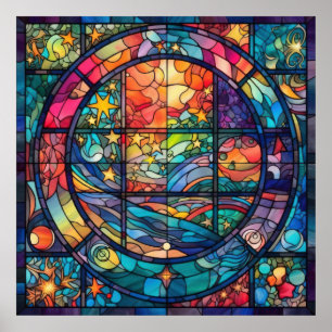 Poster d'artisanat en verre peint paradisiaque