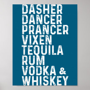 Poster Dasher Dancer Prancer Vixen Tequila Rum Vodka Et