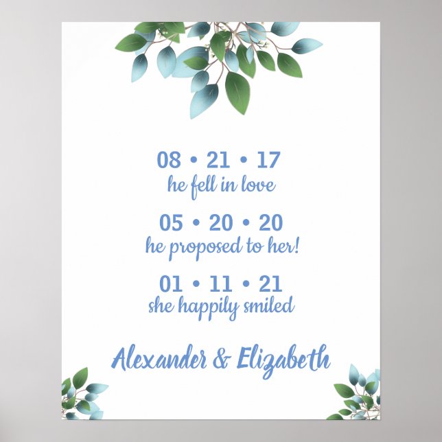 Poster Date de mariage du meilleur jour Oui Signe Eucalyp (Devant)