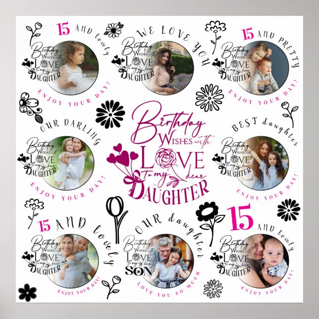Poster Daughter Birthday Photo Collage Typography  (Devant)