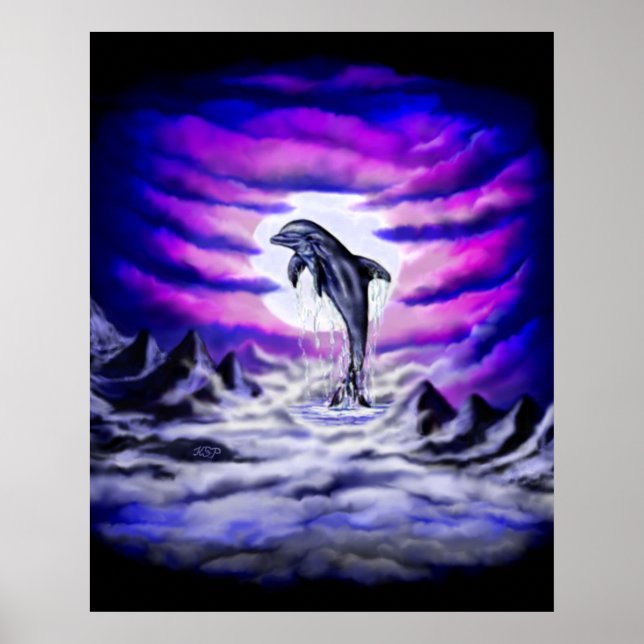 Poster Dauphin au clair de lune (Devant)