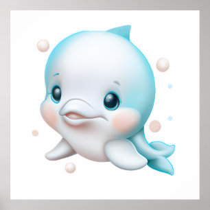 Poster Dauphin Bébé Bleu Mignon