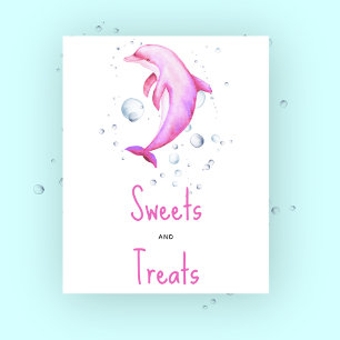 Poster Dauphin rose aquarelle - friandises et douceurs